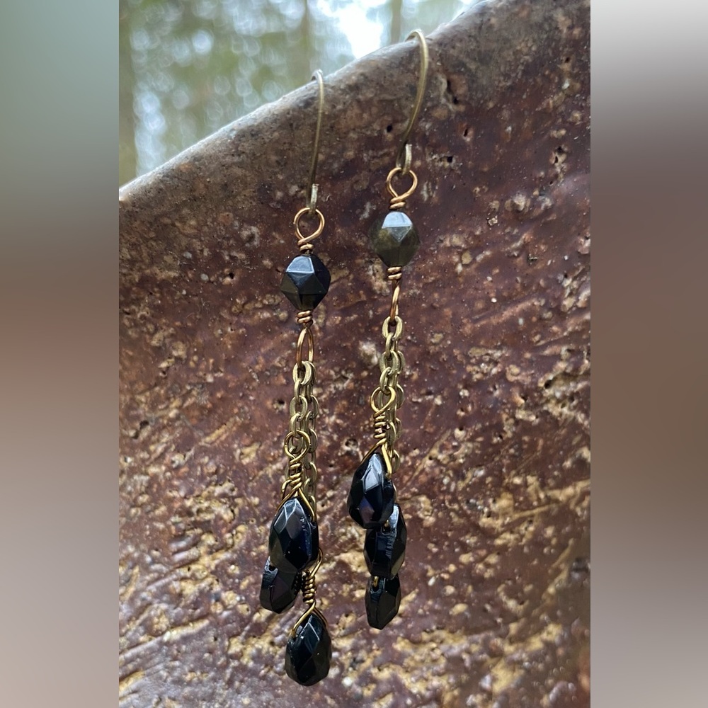 Obsidian and Agate Dangle Earrings